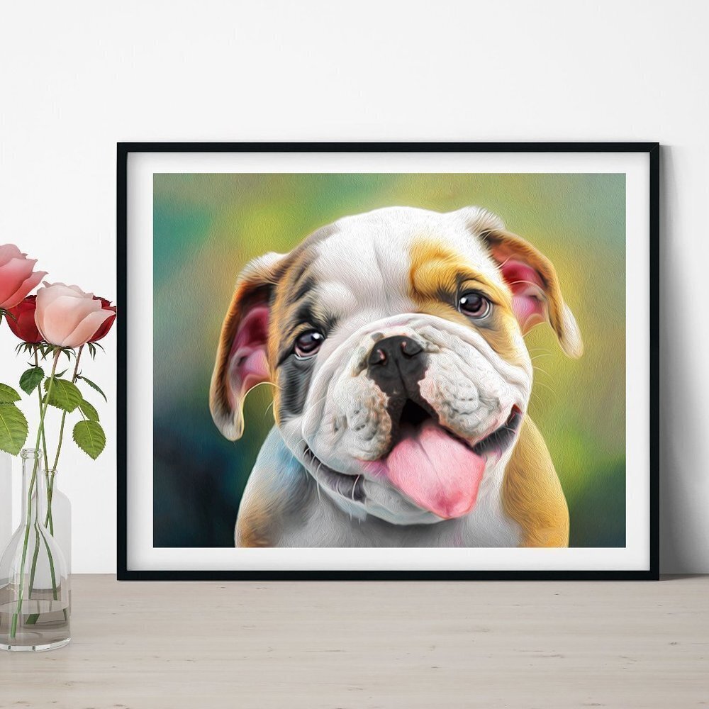 8x8 or 8x10 Bulldog Dog Portrait Best Friend Watercolor Oil Painting Art Print‎